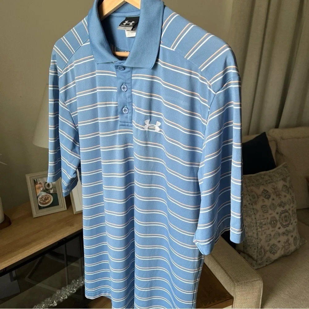 Under Armour Men’s Blue/white/orange Striped Polo Size S